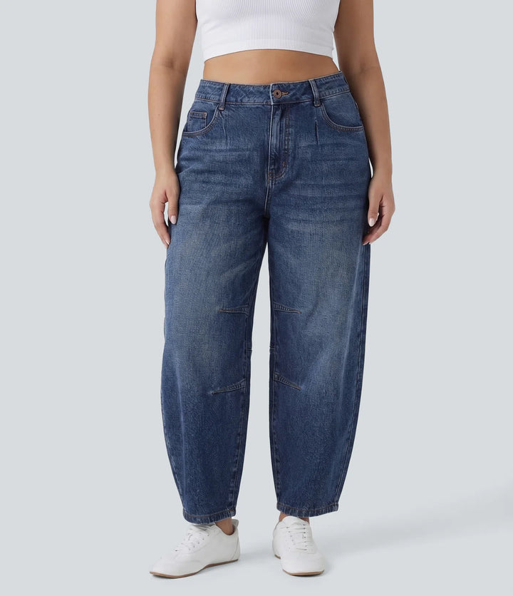 Halara Flex Low Rise Barrel Leg Casual Plus Size Jeans with Pockets