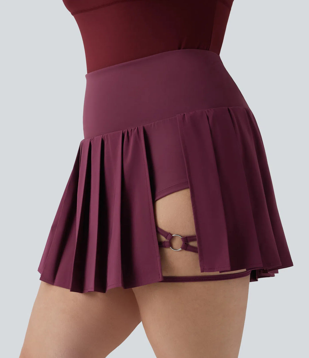 Plus Size Breezeful High Waisted Pleated 2-in-1 Asymmetric Hem Quick Dry Mini Yoga Skirt with Pockets