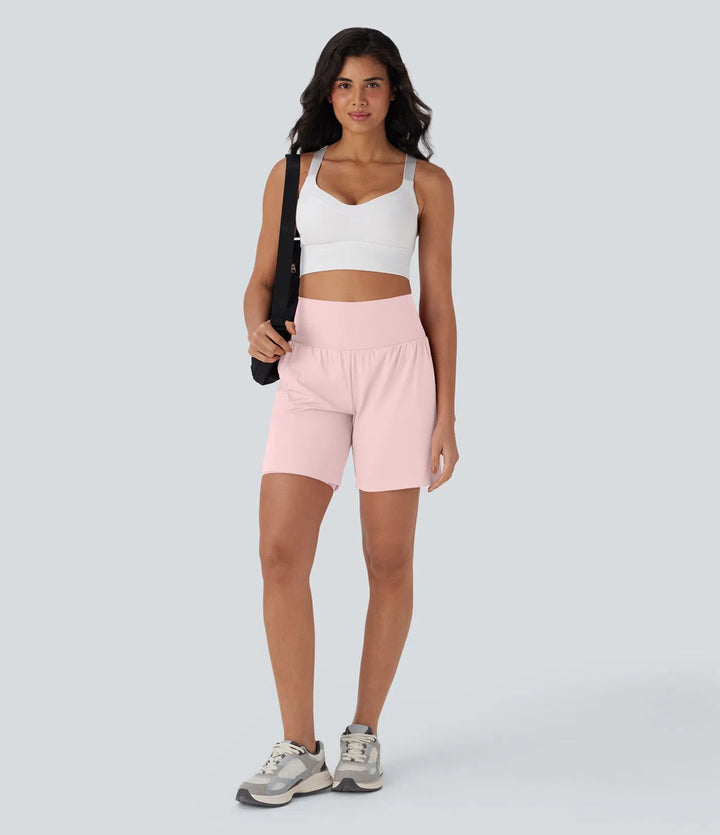 SoftlyZero Airy Super High Waisted 2-in-1 InstantCool Yoga Shorts 7" with Pockets