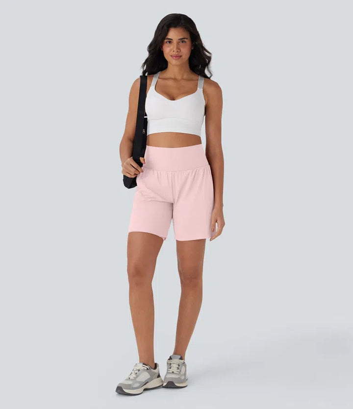 SoftlyZero Airy Super High Waisted 2-in-1 InstantCool Yoga Shorts 7" with Pockets