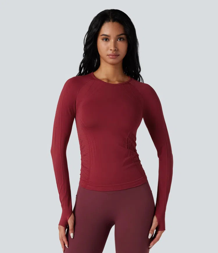 OneForm Seamless Flow Round Neck Long Sleeve Thumb Hole Yoga Sports Top