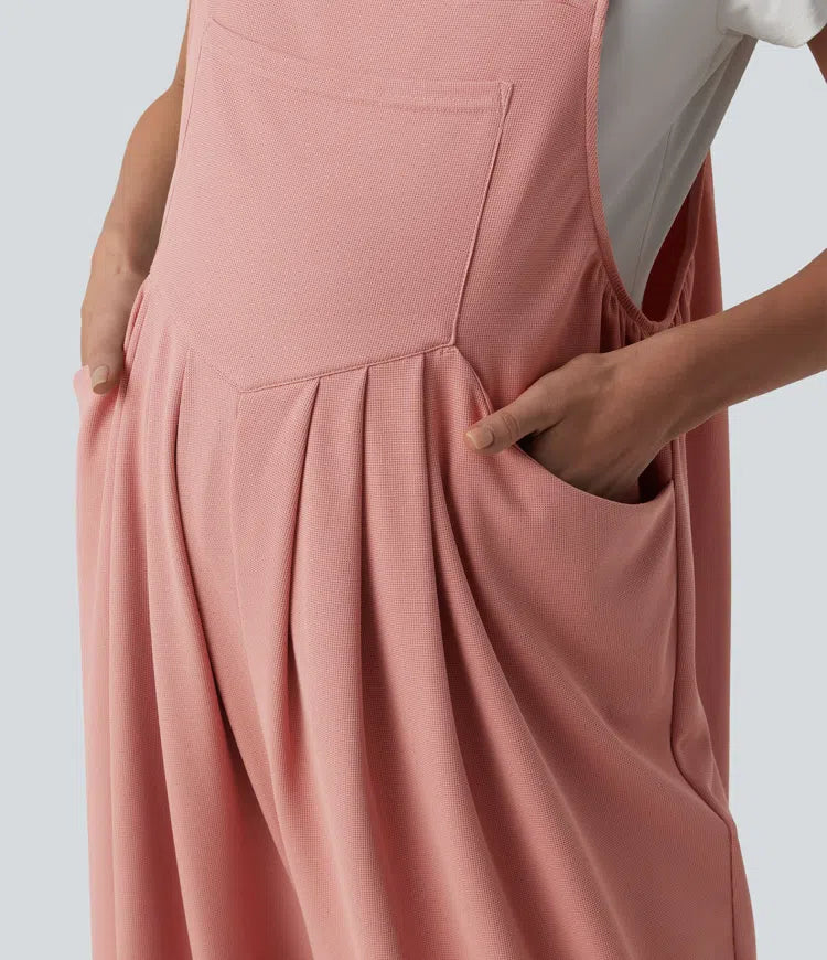 Adjustable Straps Waffle Casual Maternity Overalls with Pockets