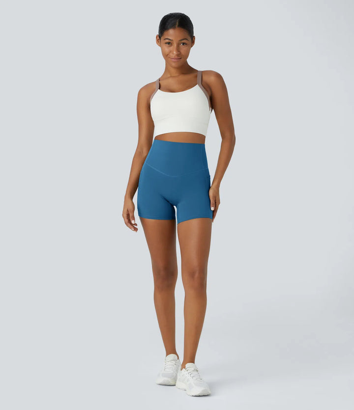 Halara UltraSculpt High Waisted Tummy Control Side Pocket Shaping Training Biker Shorts 5&