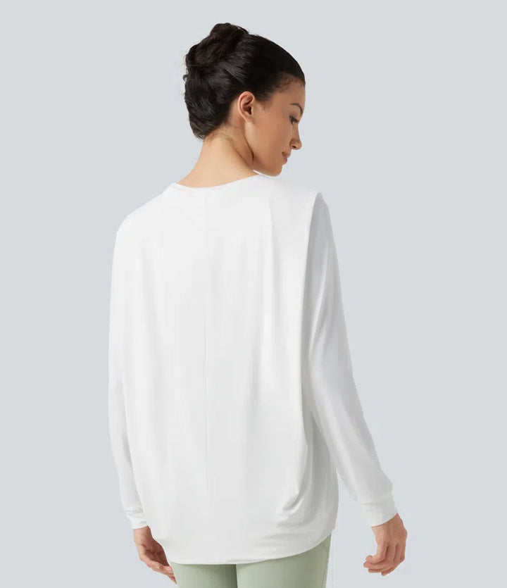 Round Neck Long Sleeve Ruched InstantCool Yoga Sports Top-Longer Length-UPF50+