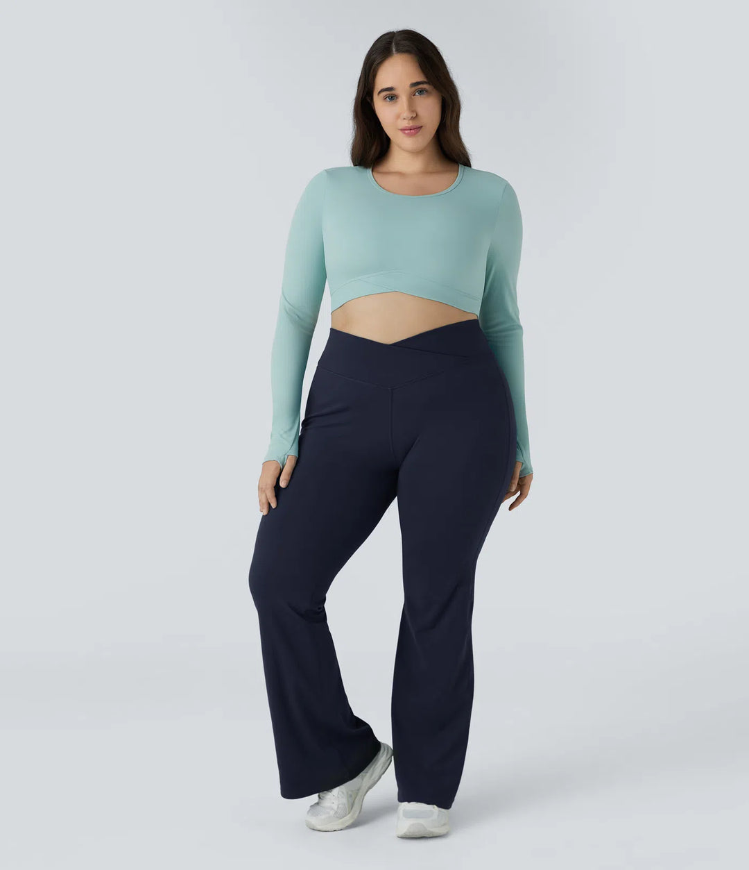 DayStretch High Waisted Crossover Full Length Flare Plus Size Leggings