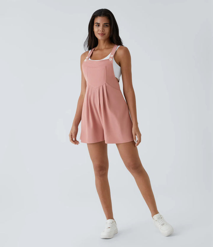 Pockets Waffle Casual Short Overalls