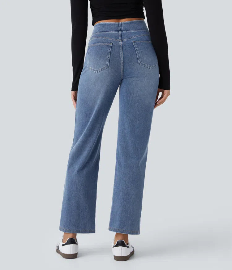 Halara Flex High Waisted Pockets Straight Leg Washed Casual Jeans