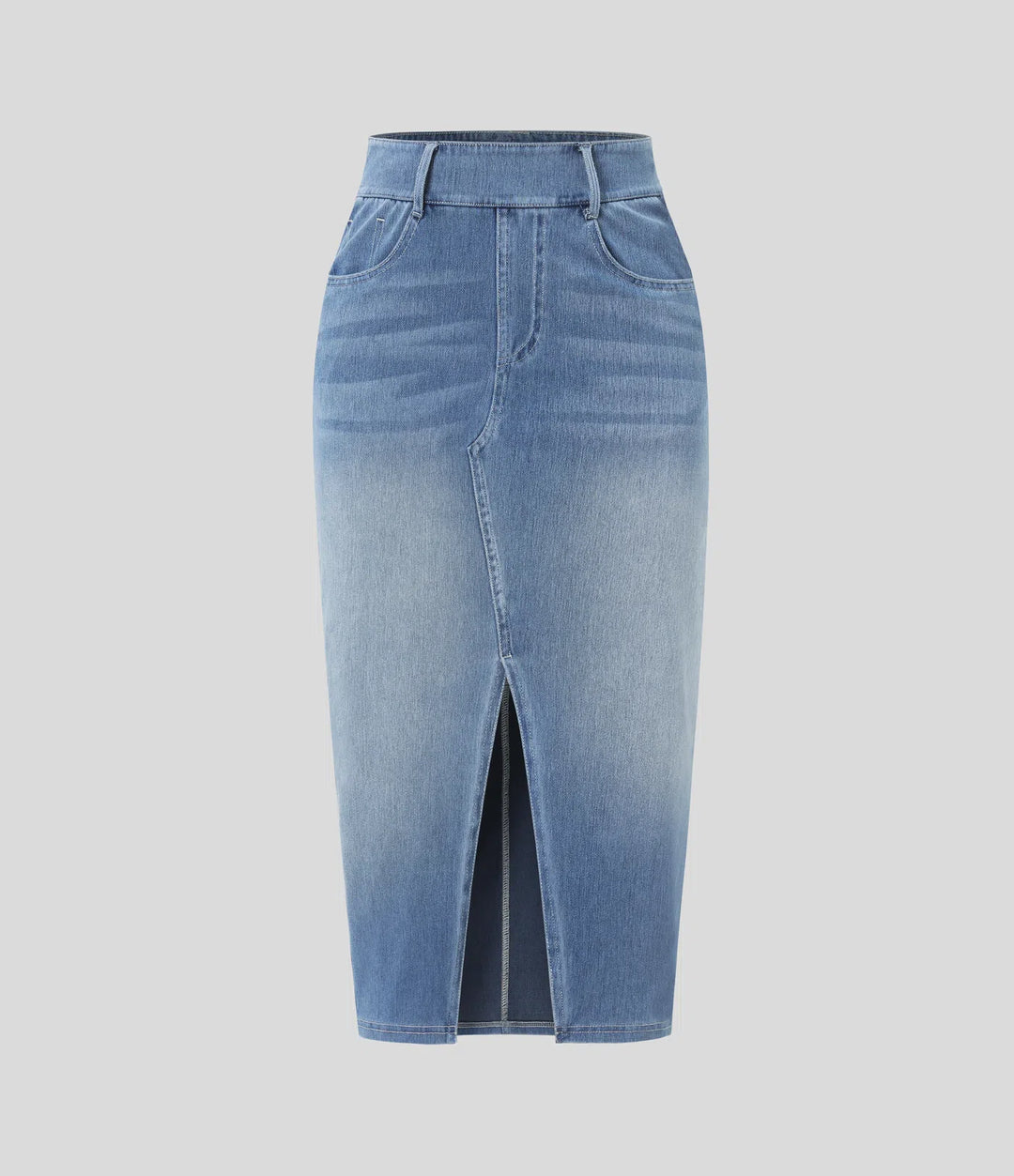 Halara Flex High Waisted Pockets Bodycon Washed Denim Casual Midi Skirt