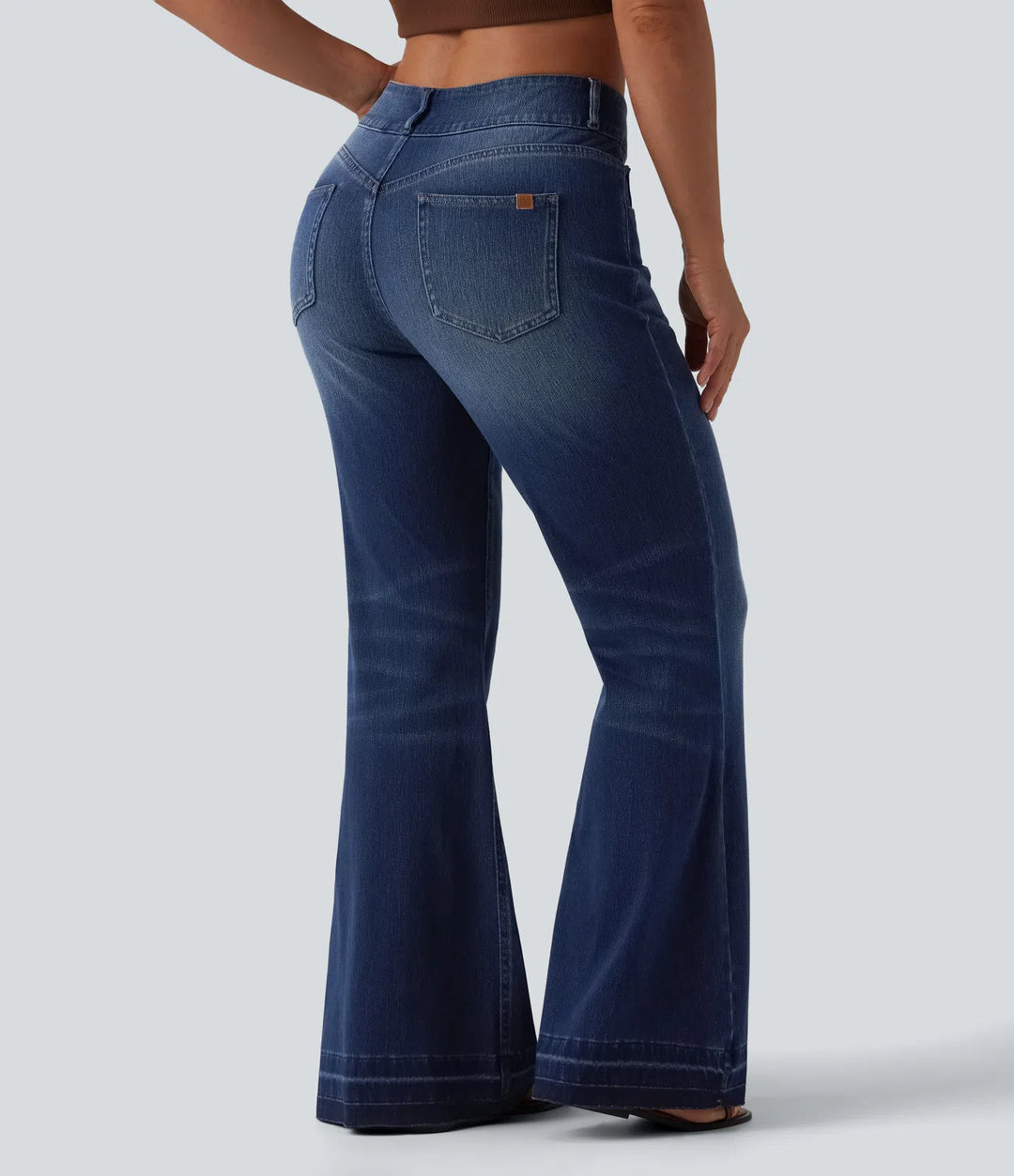 Halara Flex Asymmetric Mid Rise Casual Flare Jeans with Pockets