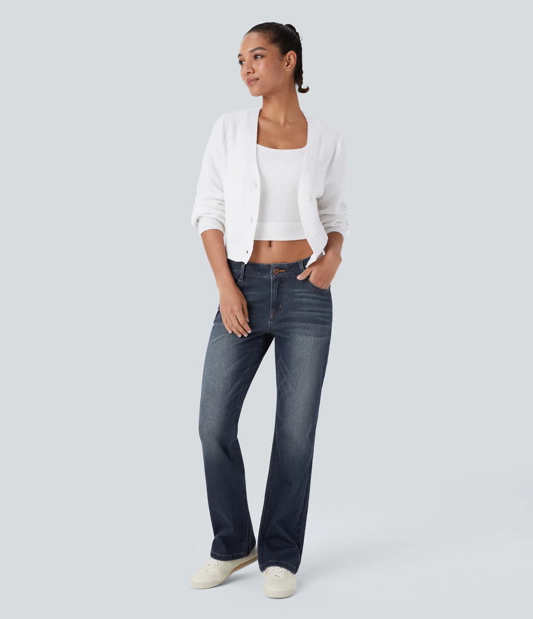 Halara Flex Low Rise Zipper Pockets Washed Casual Bootcut Jeans