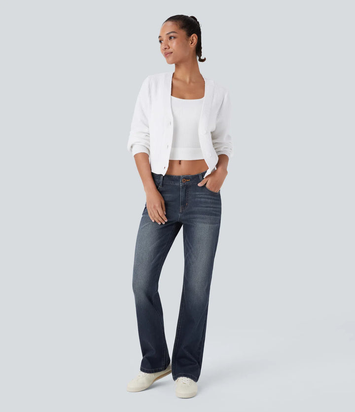 Halara Flex Low Rise Zipper Pockets Washed Casual Bootcut Jeans