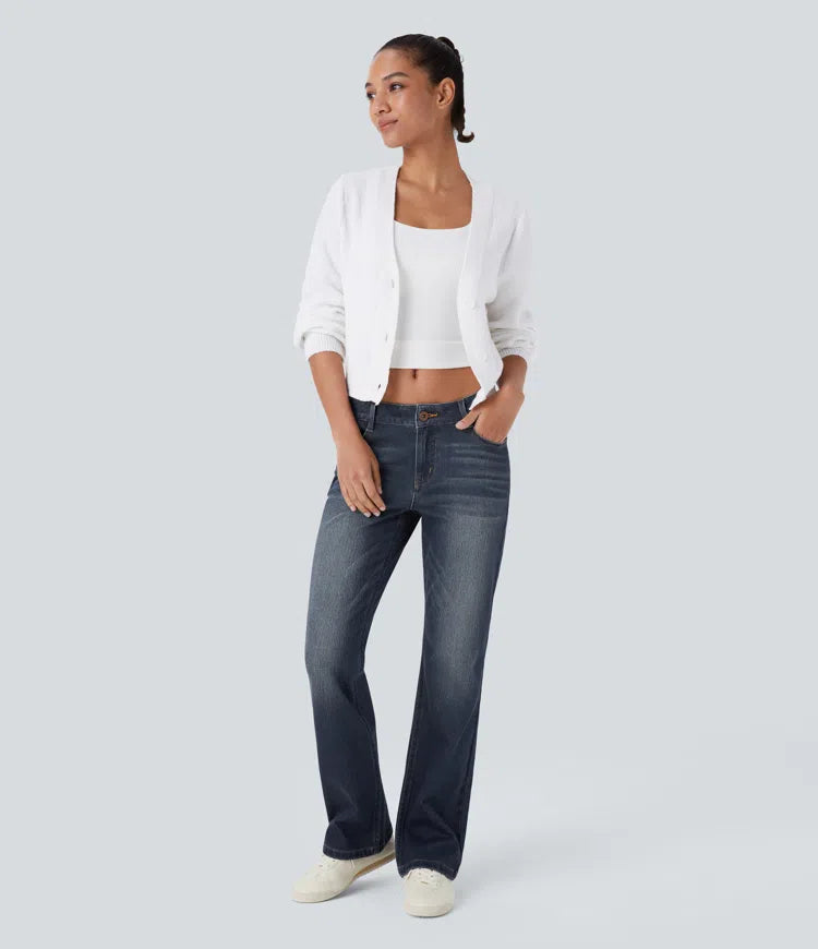 Halara Flex Low Rise Zipper Pockets Washed Casual Bootcut Jeans