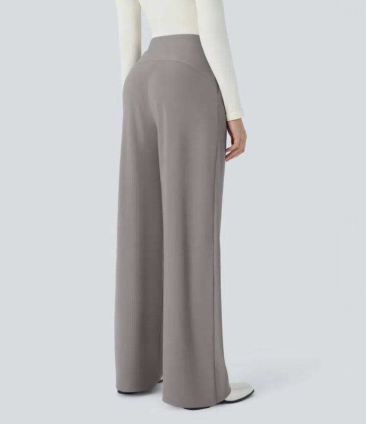 Halara Flex High Waisted Body Sculpt Waist-Slimming Pocket Wide Leg Micro Waffle Work Pants