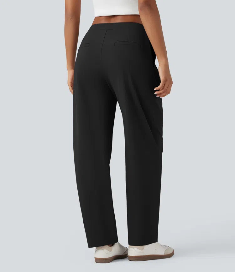 Halara Flex DayStretch Asymmetric Mid Rise Barrel Leg Work Pants with Pockets