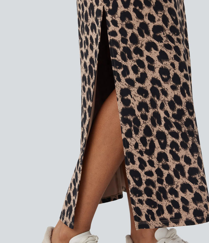 Halara UltraSculpt Leopard Print High Waisted Split Maxi Casual Skirt