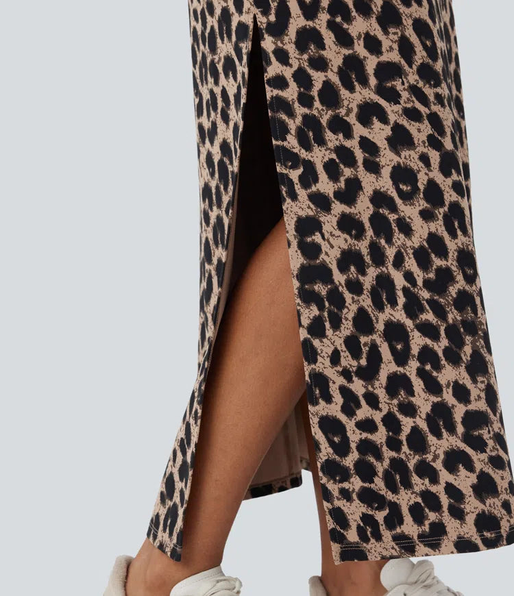 Halara UltraSculpt Leopard Print High Waisted Split Maxi Casual Skirt