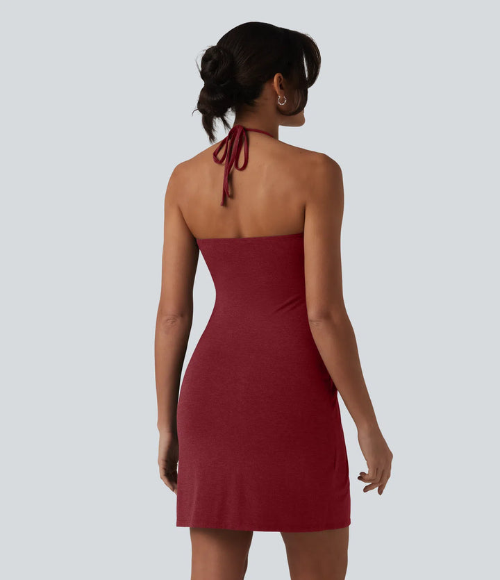 Halter Tie Back Mini Resort Dress with Pockets