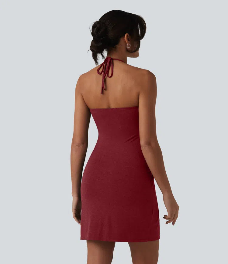Halter Tie Back Mini Resort Dress with Pockets