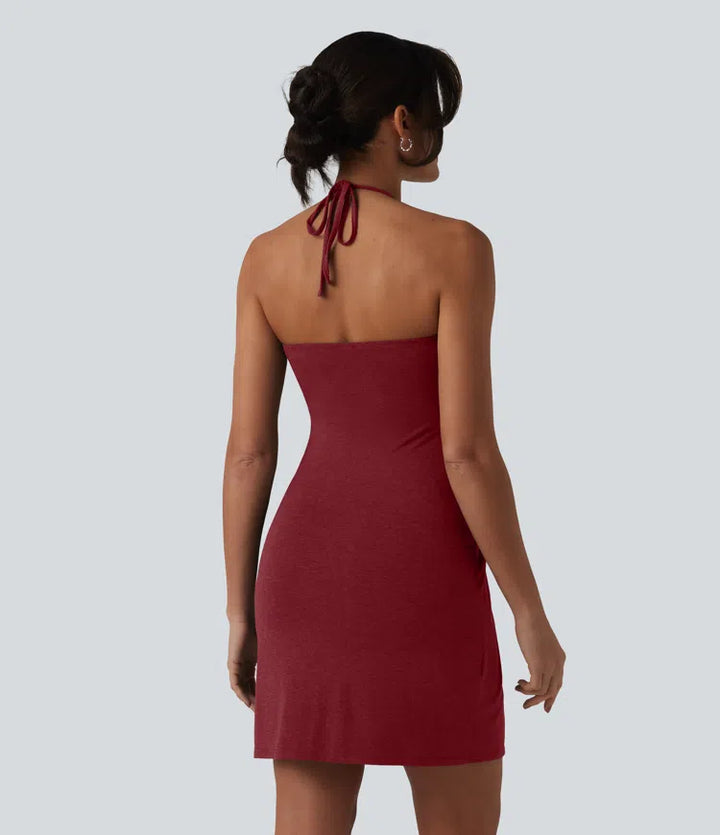 Halter Tie Back Mini Resort Dress with Pockets