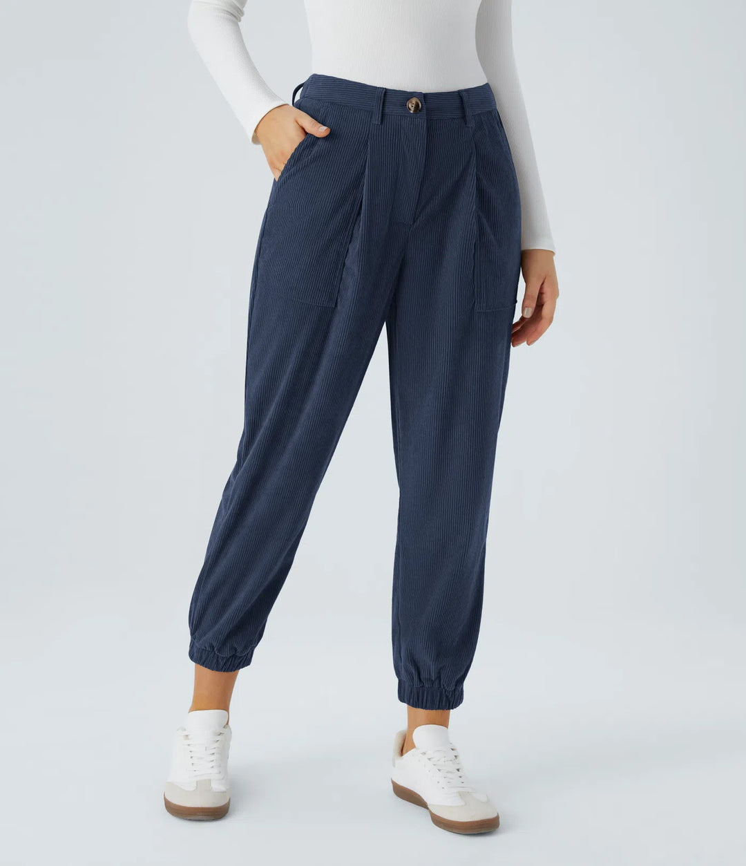 Mid Rise Zipper Pockets Corduroy Casual Joggers