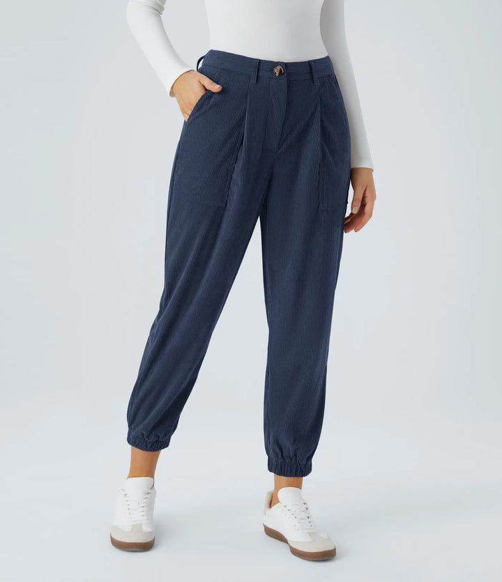 Mid Rise Zipper Pockets Corduroy Casual Joggers