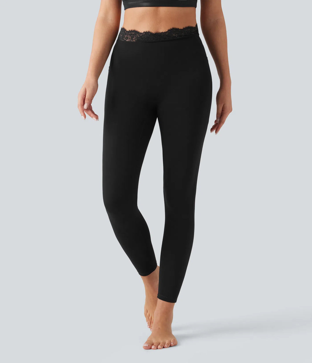 Halara UltraSculpt V-Shaped High Waisted Contrast Lace Yoga Leggings with Pockets