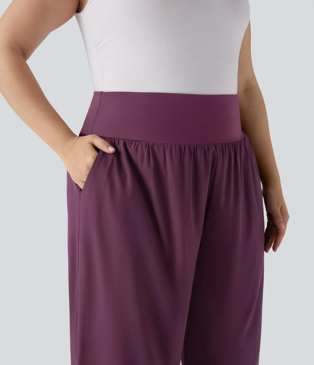 Plus Size Breezeful High Waisted Tummy Control Hem Quick Dry Pants with Pockets