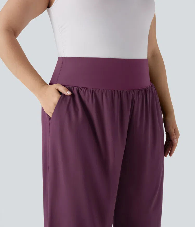 Plus Size Breezeful High Waisted Tummy Control Hem Quick Dry Pants with Pockets