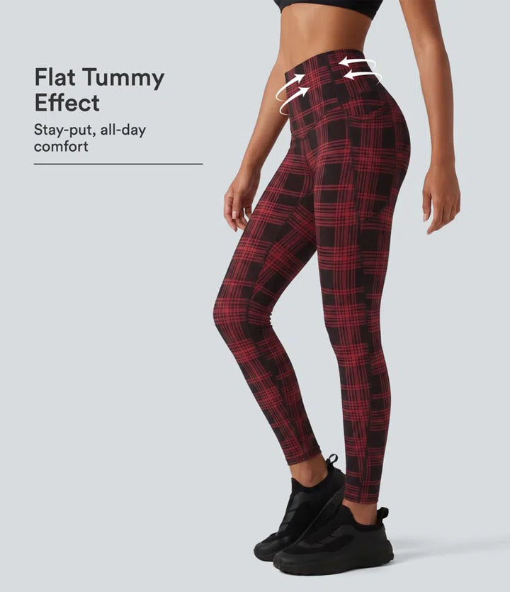 Halara UltraSculpt Plaid Print High Waisted Tummy Control Running Leggings with Pockets