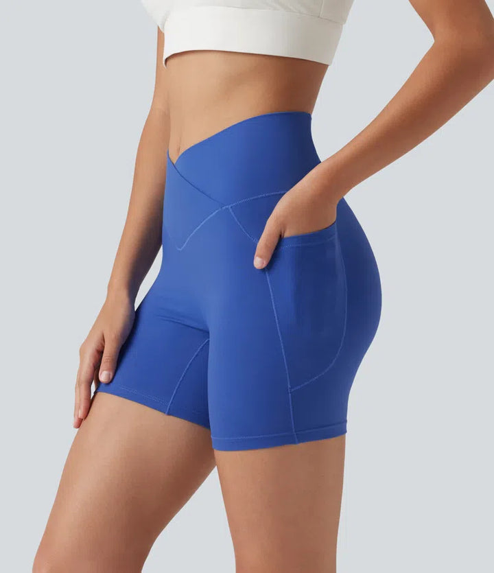 SoftlyZero High Waisted Crossover Yoga Biker Shorts 5&