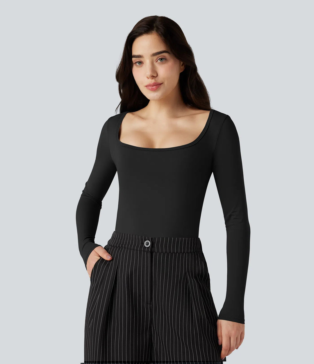 SoftlyZero Airy Scoop Neck Long Sleeve Work T-Shirt