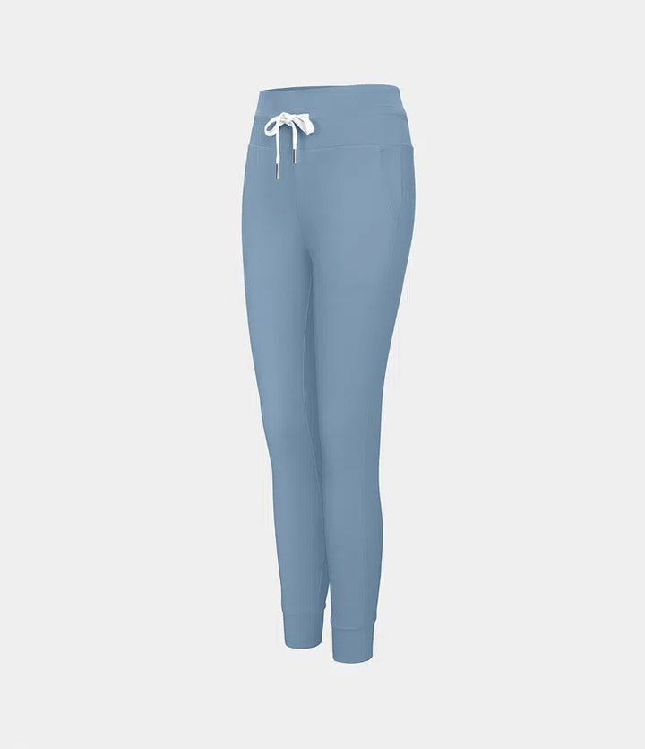 SoftlyZero Plush High Waisted Drawstring Pocket Plain Full Length Joggers