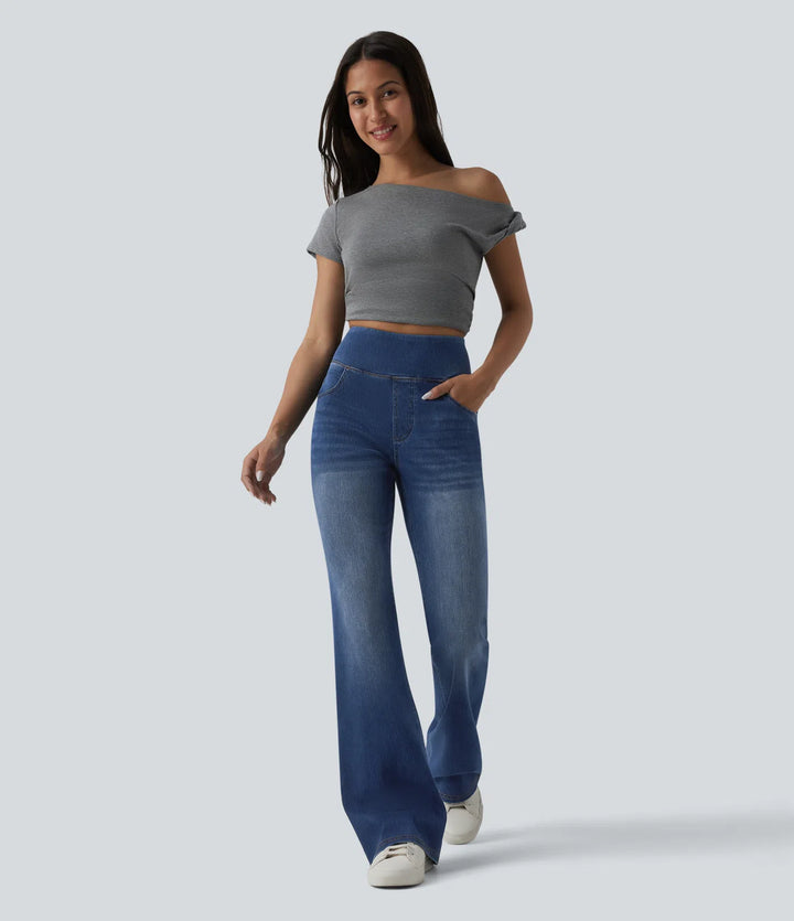 Halara Flex High Waisted Tummy Control Casual Flare Jeans with Pockets
