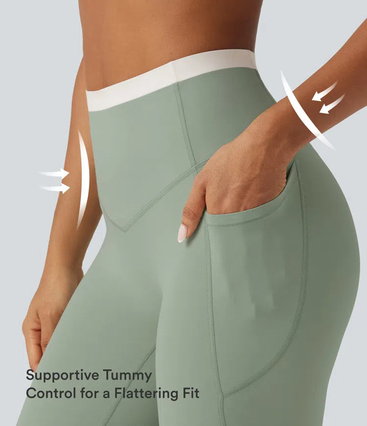Halara UltraSculpt High Waisted Tummy Control Color Block Skinny Yoga Leggings with Pockets