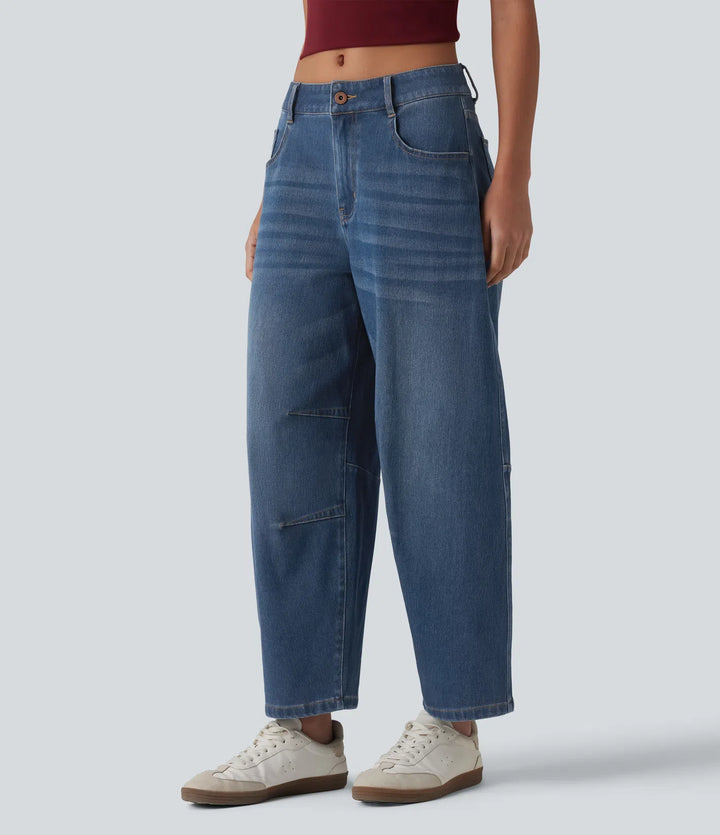 Halara Flex Low Rise Zipper Pockets Barrel Leg Casual Jeans