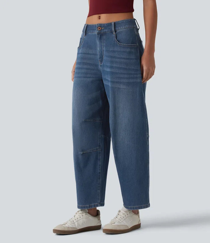 Halara Flex Low Rise Zipper Pockets Barrel Leg Casual Jeans