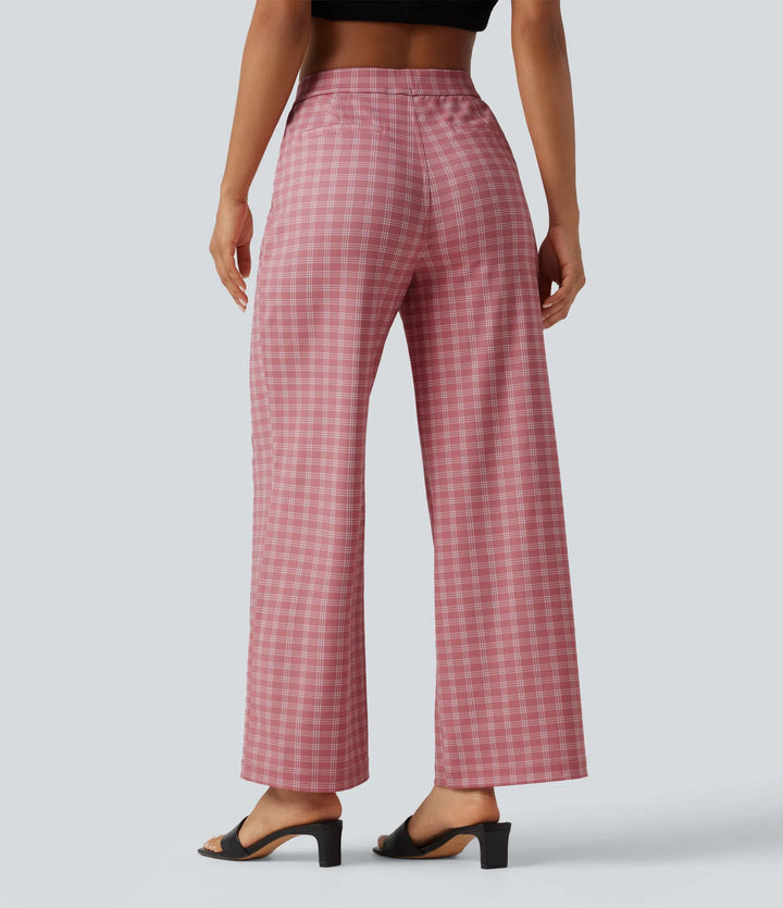 Halara Flex High Waisted Straight Leg Plaid Work Pants with Pockets