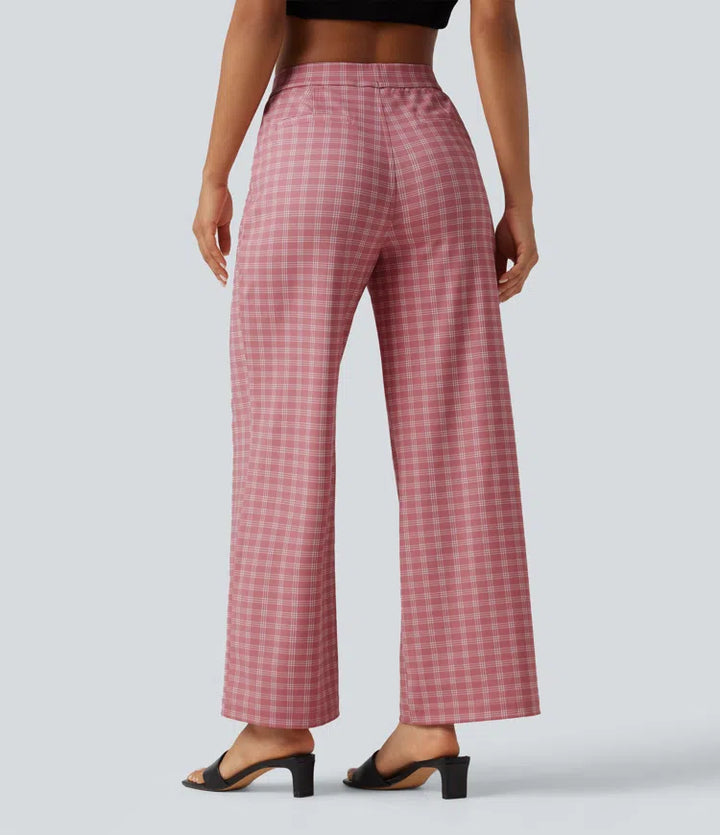 Halara Flex High Waisted Straight Leg Plaid Work Pants with Pockets
