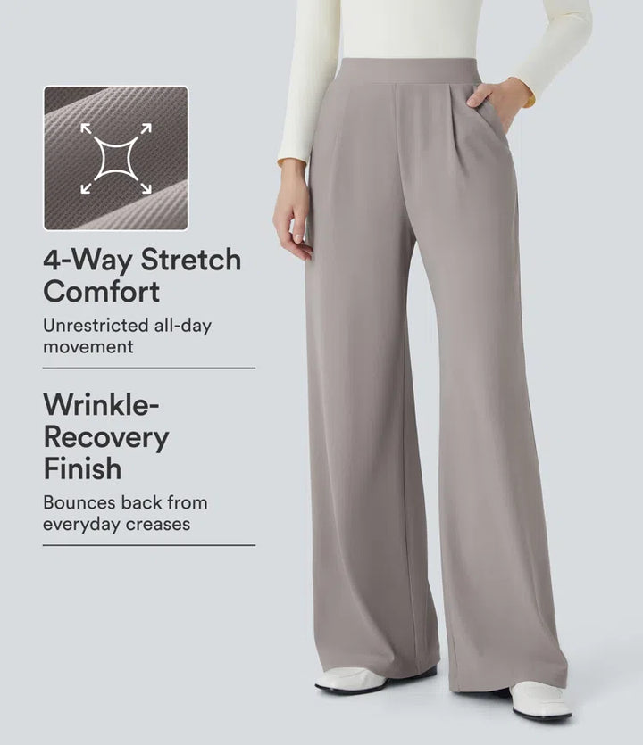 Halara Flex High Waisted Body Sculpt Waist-Slimming Pocket Wide Leg Micro Waffle Work Pants