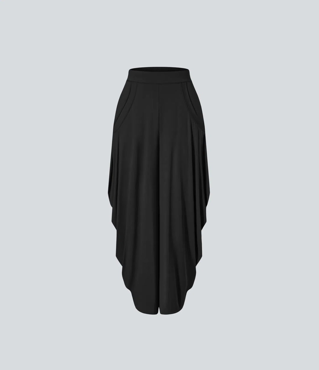 Mid Rise Pockets Draped Wide Leg Baggy Casual Pants