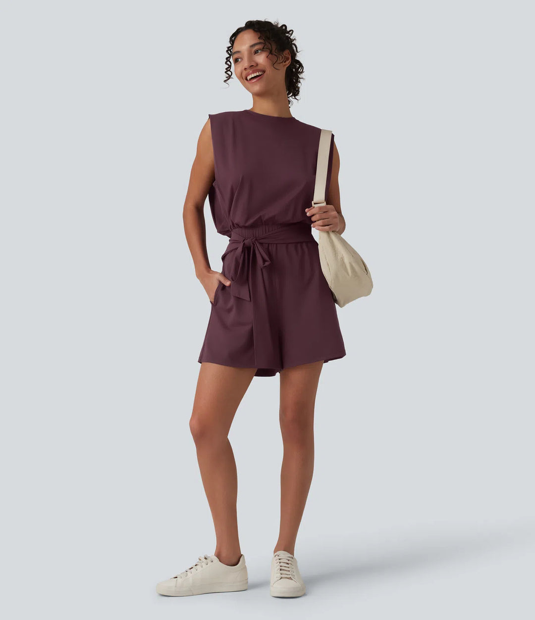 Round Neck Sleeveless Tie-front Cool Touch Casual Romper with Pockets-Easy Peezy-UPF50+