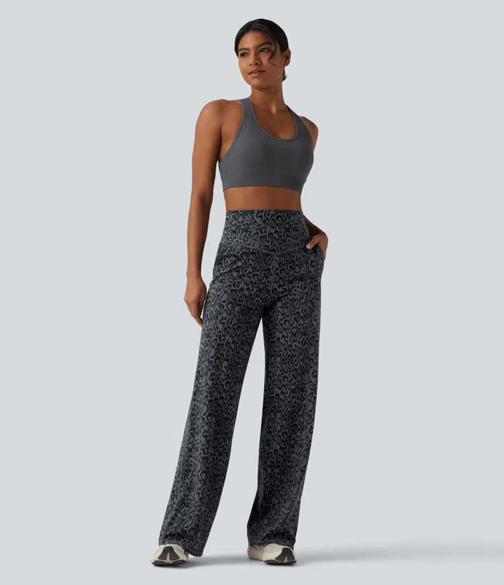 Halara UltraSculpt Leopard Print High Waisted Tummy Control Straight Leg Yoga Pants with Pockets