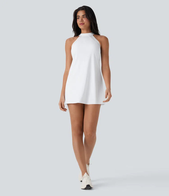 SoftlyZero Airy Tie Back 2-in-1 InstantCool Mini Yoga Active Dress with Pocket
