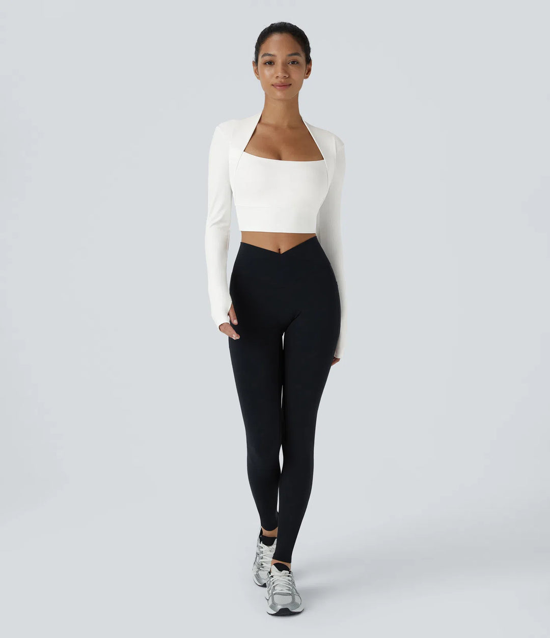 SoftlyZero Plush Long Sleeve Thumb Hole 2-in-1 Cropped Yoga Sports Top