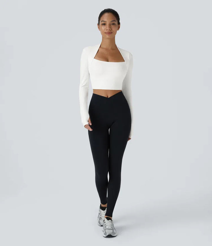 SoftlyZero Plush Long Sleeve Thumb Hole 2-in-1 Cropped Yoga Sports Top