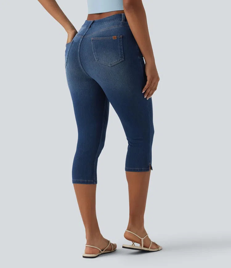 Halara Flex High Waisted Split Capri Casual Slim Jeans with Pockets