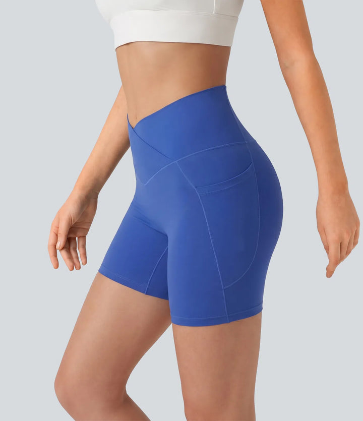 SoftlyZero High Waisted Crossover Yoga Biker Shorts 5&