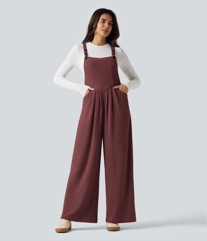 Ribbed Knit Casual Overalls with Pockets