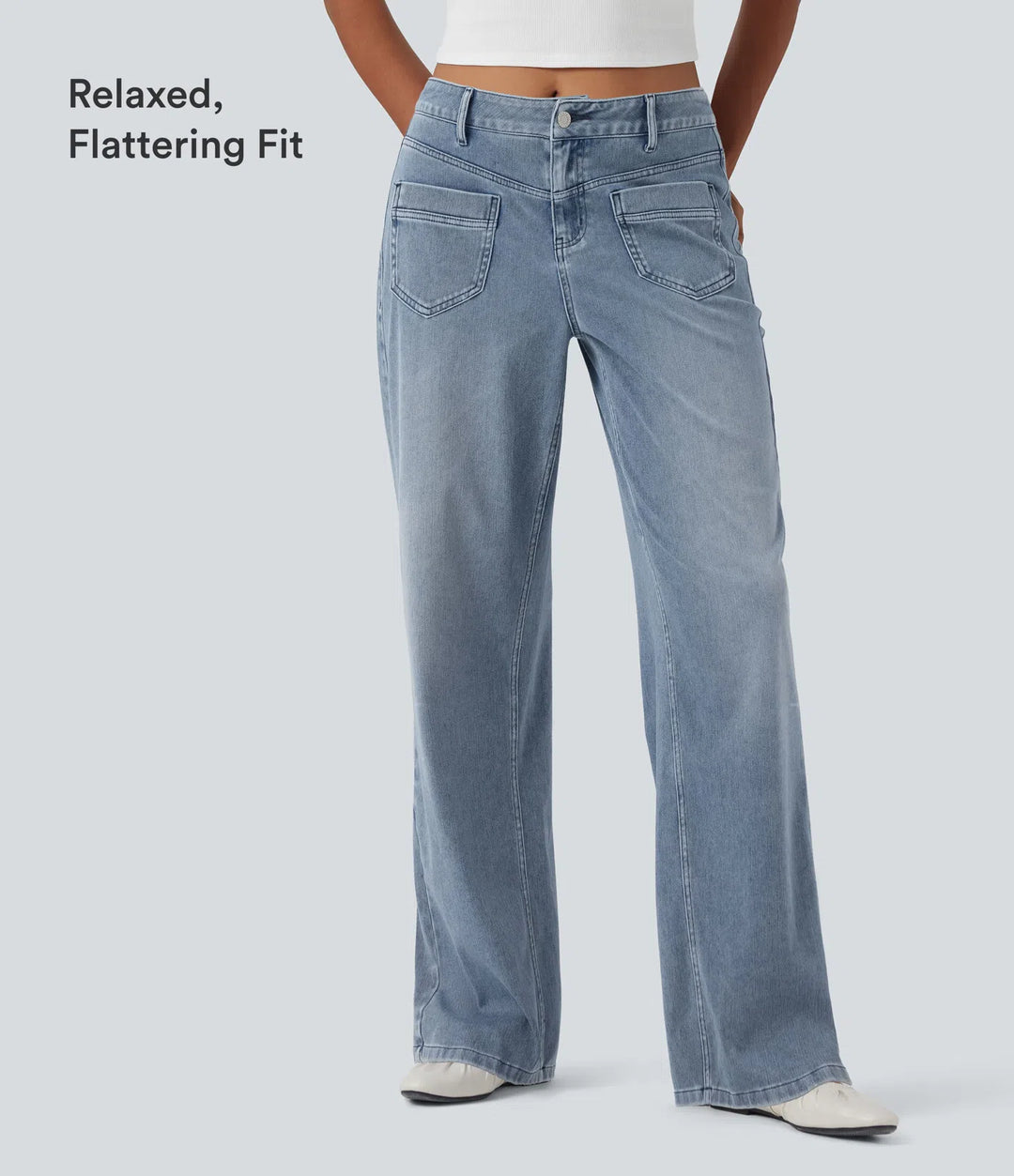 Halara Flex Mid Rise Straight Leg Casual Jeans with Pockets