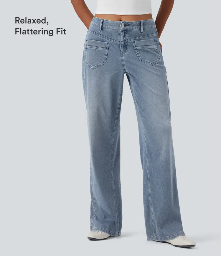 Halara Flex Mid Rise Straight Leg Casual Jeans with Pockets